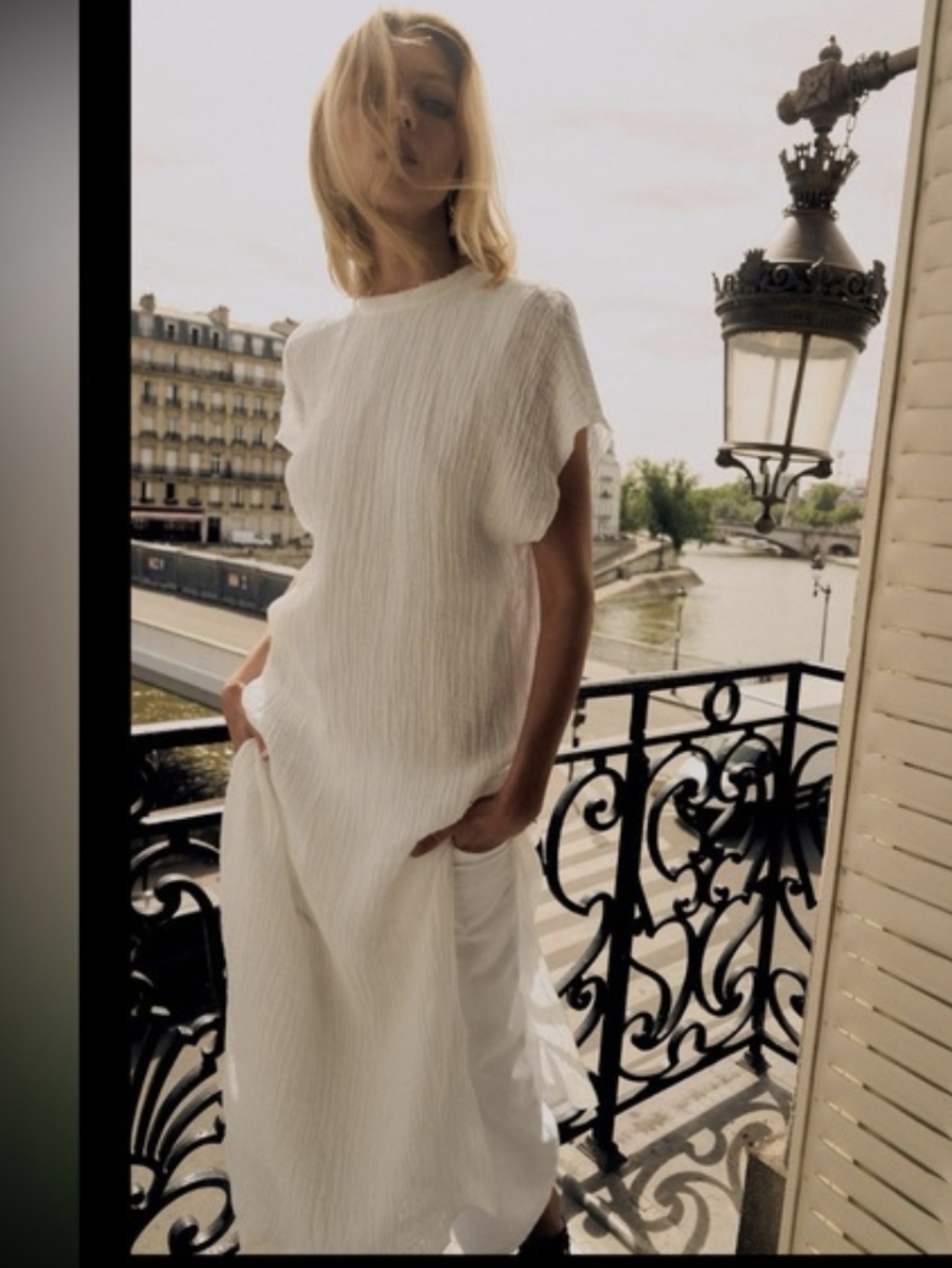Zara 100% Linen White Dress Maxi Midi